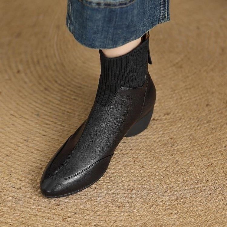 Damen Elegante Ankle Boots mit seitlichem Reißverschluss und elastischer Sockeneinstieg EB