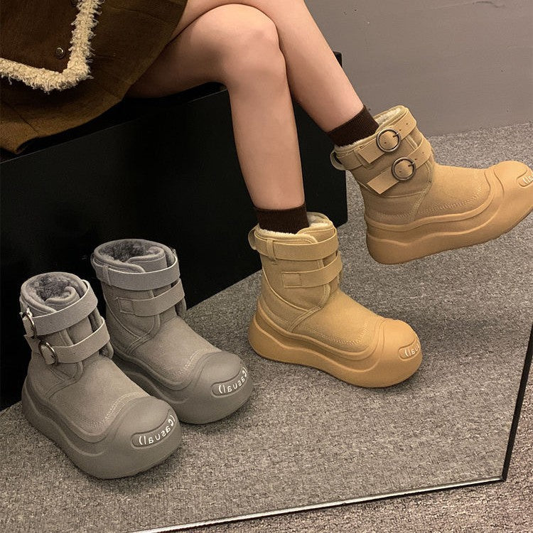 Damen Fleecegefütterte Winterstiefel mit robuster Sohle und verstellbarem Klettverschluss EB