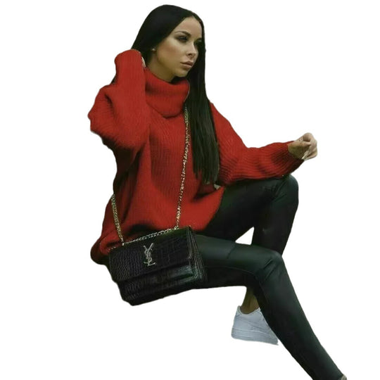 Damen Oversized Strickpullover mit hohem Kragen und modernem Schnitt EB