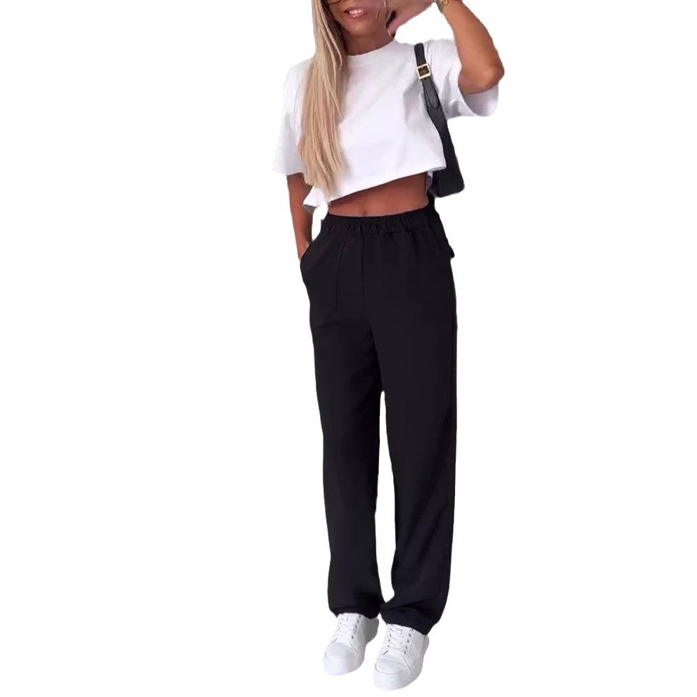 Damen Weit geschnittene Palazzo-Hose mit praktischen Seitentaschen und elastischem Bund Heidi-Mode