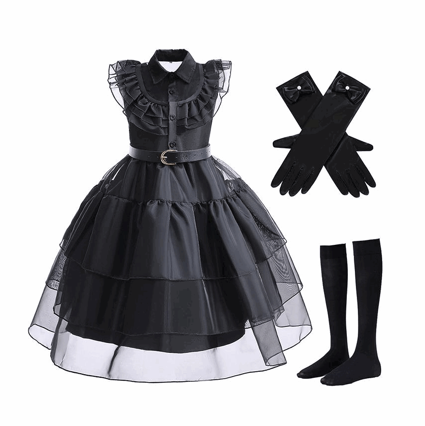 Damen Gothic-Lolita Kleid Stufenrock Rüschenkragen