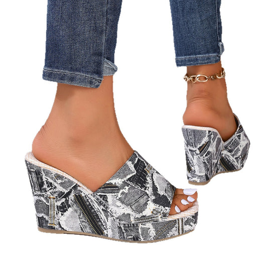 Damen Wedge-Sandalen mit Denim-Obermaterial und atmungsaktiver Sohle EB