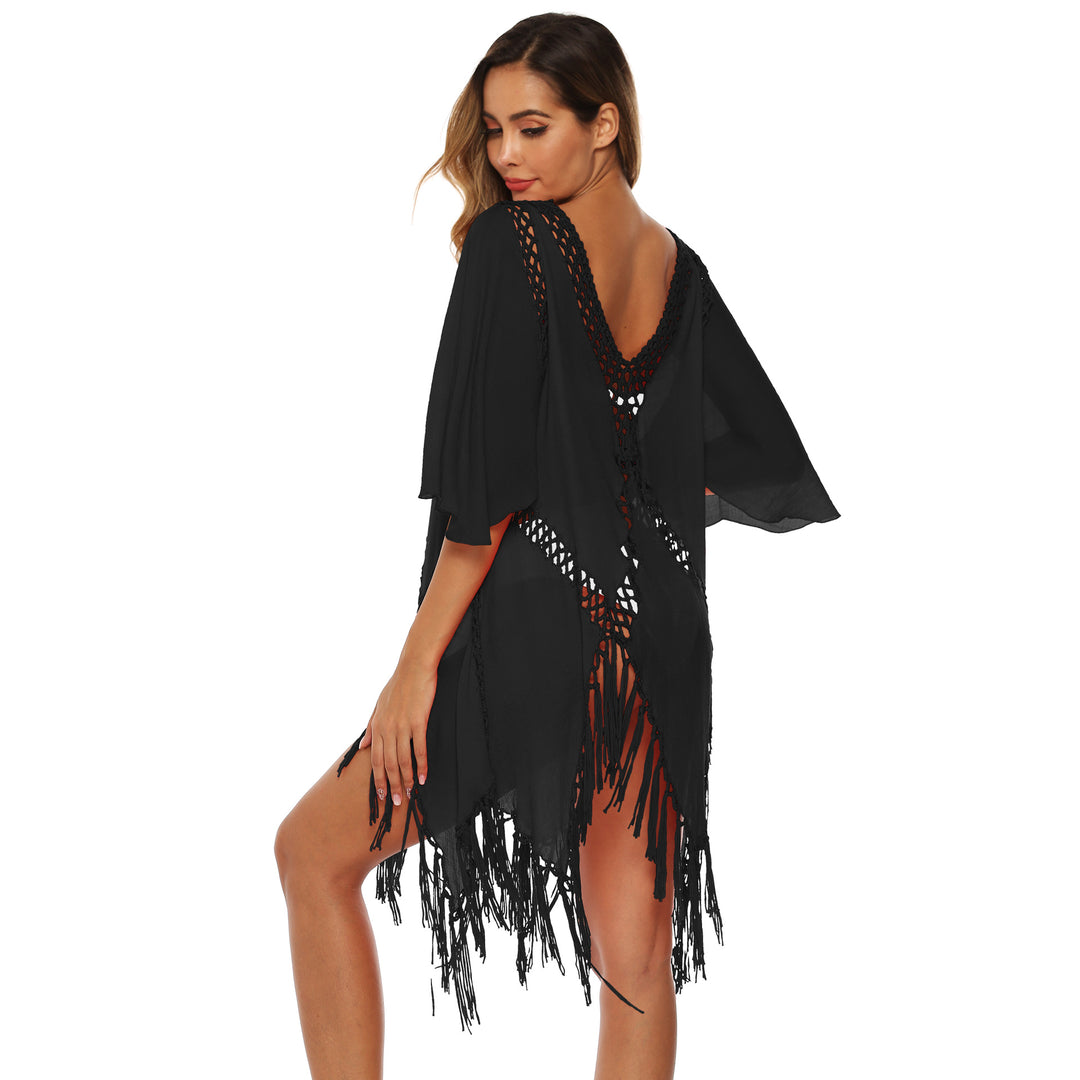 Damen eleganter Häkel-Strandüberwurf mit Fransen EB