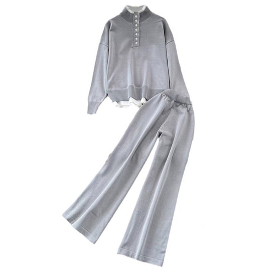 Damen Loungewear-Set mit hoher Rippstruktur und Knopfdetaillierung EB