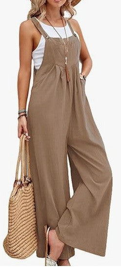 Damen Lässiger Jumpsuit mit praktischem Schnallenverschluss und weit geschnittenen Beinen EB