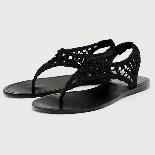 Damen Zehentrenner-Sandalen mit geflochtenem Riemendesign und komfortablem Fußbett EB