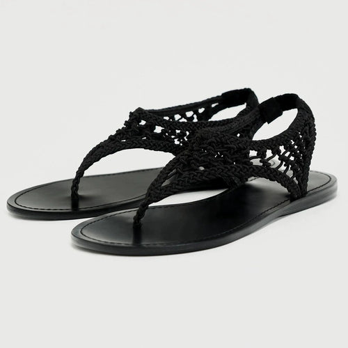 Damen Zehentrenner-Sandalen mit geflochtenem Riemendesign und komfortablem Fußbett EB