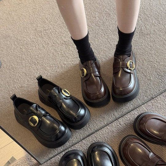 Damen moderne Chunky Loafers mit dekorativer Schnalle und rutschfester Sohle EB