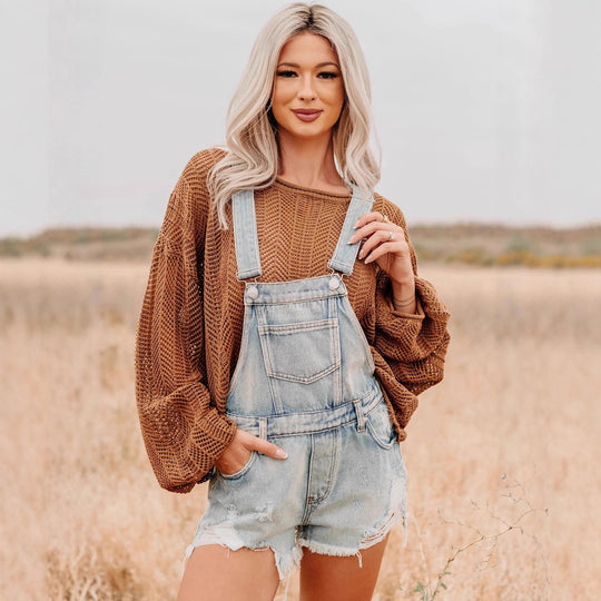 Damen nan oversized gestrickter Pullover mit weitem Boat-Neck, lockerem Mesh-Strick und Ballonärmeln EB