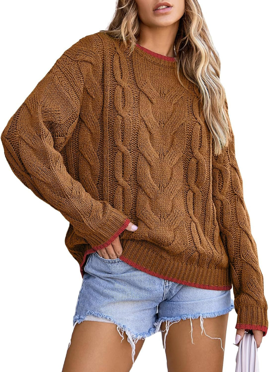 Damen Strickpullover mit grobem Zopfmuster EB