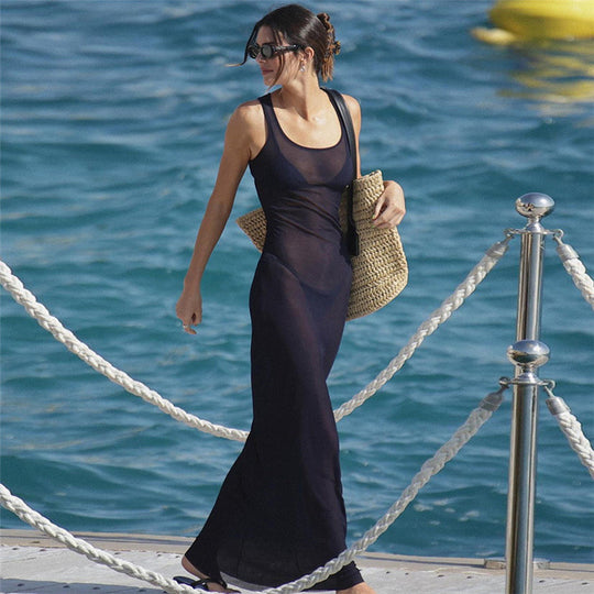 Damen Transparente Maxi-Robe mit tiefem Schlitz und weichem Material EB