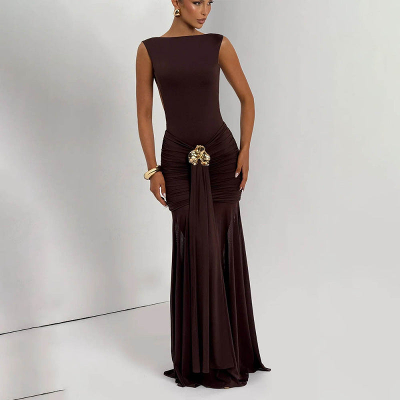 Damen Elegantes Maxikleid mit tailliertem Oberteil und einzigartiger Drapierung EB