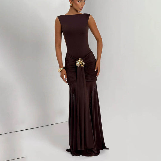 Damen Elegantes Maxikleid mit tailliertem Oberteil und einzigartiger Drapierung EB