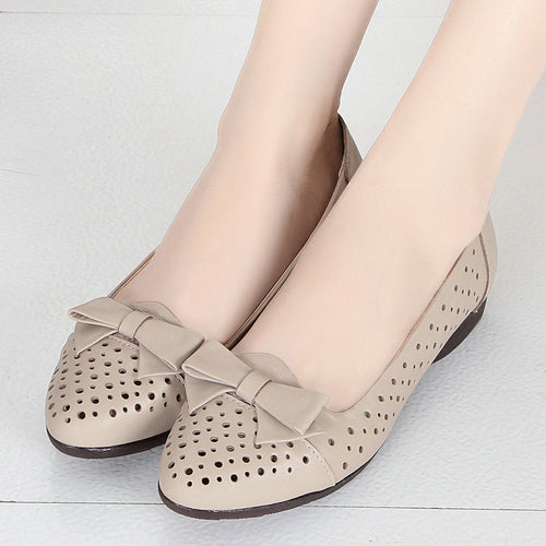 Damen Luftige Ballerinas mit elegantem Schleifen-Detail und atmungsaktiven Perforationen EB