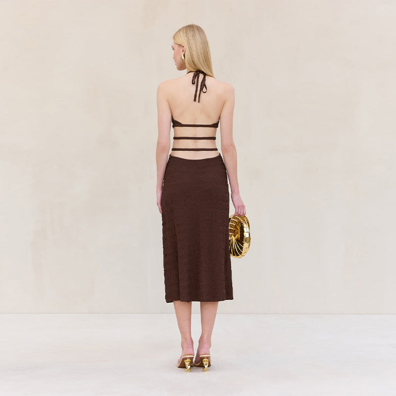 Damen Midikleid mit verstellbarem Halterneck und eleganten Details EB