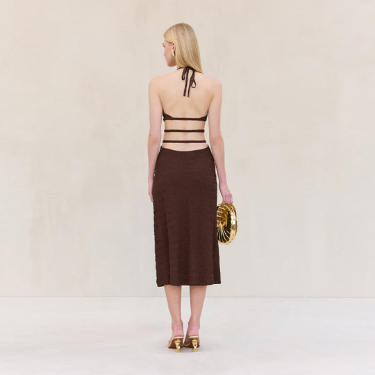 Damen Midikleid mit verstellbarem Halterneck und eleganten Details EB