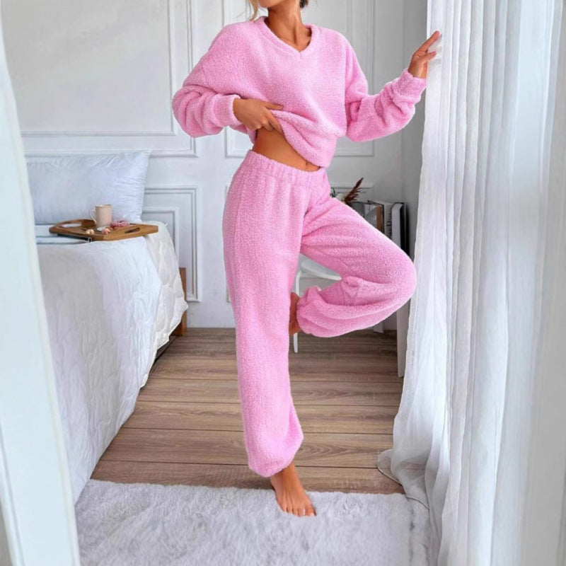 Damen Kuscheliges Fleece-Lounge-Set mit elastischem Bund EB