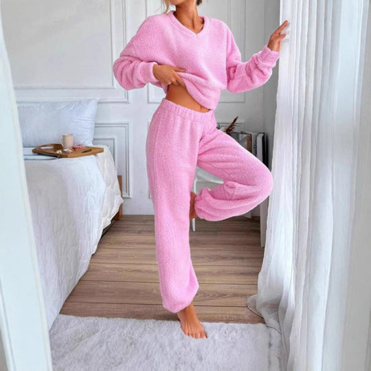 Damen Kuscheliges Fleece-Lounge-Set mit elastischem Bund EB