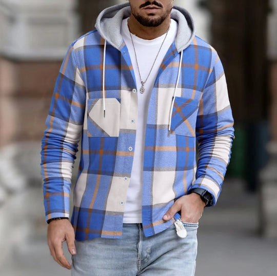 Herren Freizeitjacke mit Kapuze und Karomuster EB