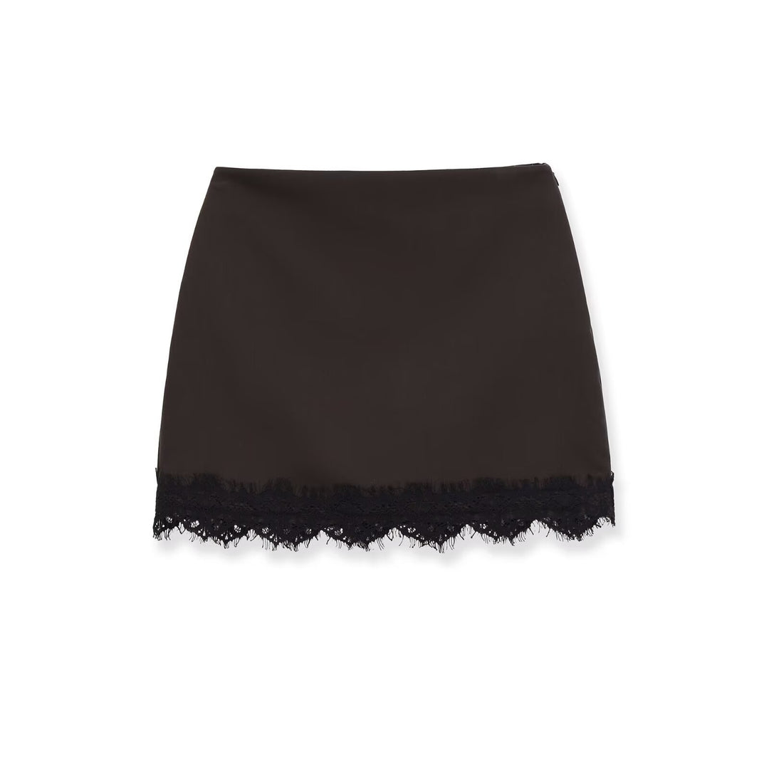 Damen eleganter Rock mit Spitzenbesatz und strukturiertem Gewebe EB