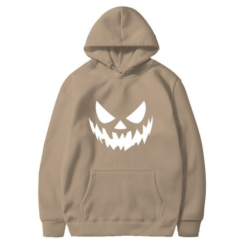 Unisex nan Kapuzenpullover mit gruseligem Kürbisgesicht-Print und Oversize Kängurutasche EB