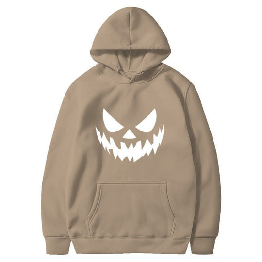 Unisex nan Kapuzenpullover mit gruseligem Kürbisgesicht-Print und Oversize Kängurutasche EB