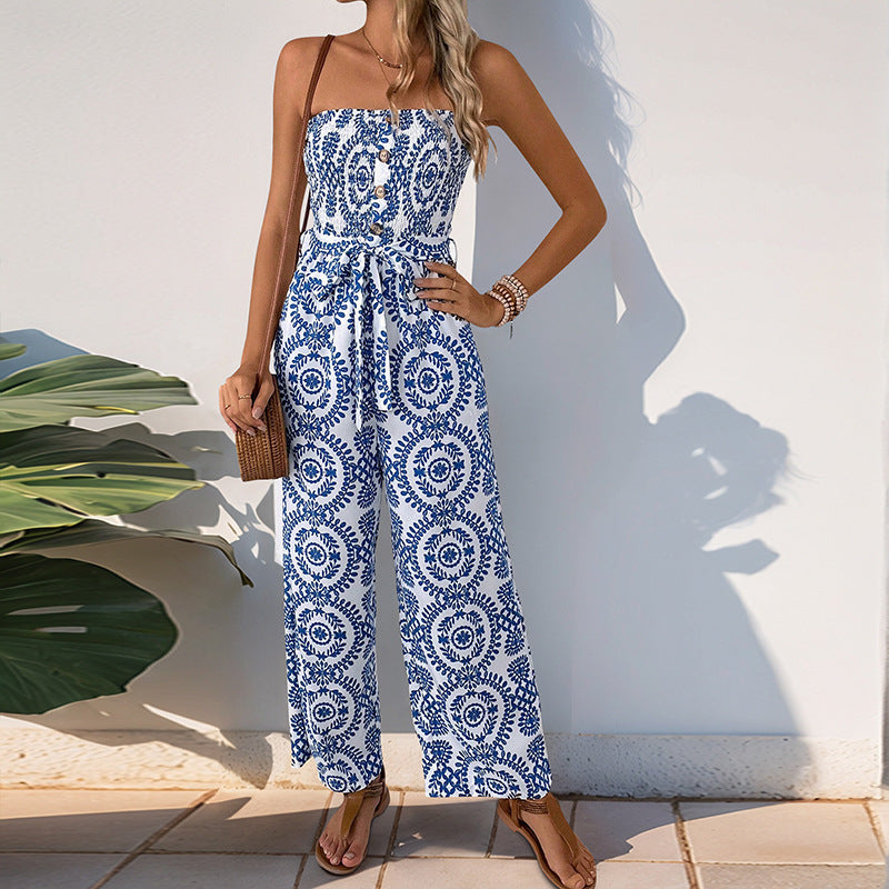 Damen Jumpsuit mit trendigem bandeau Design und praktischen Taschen EB