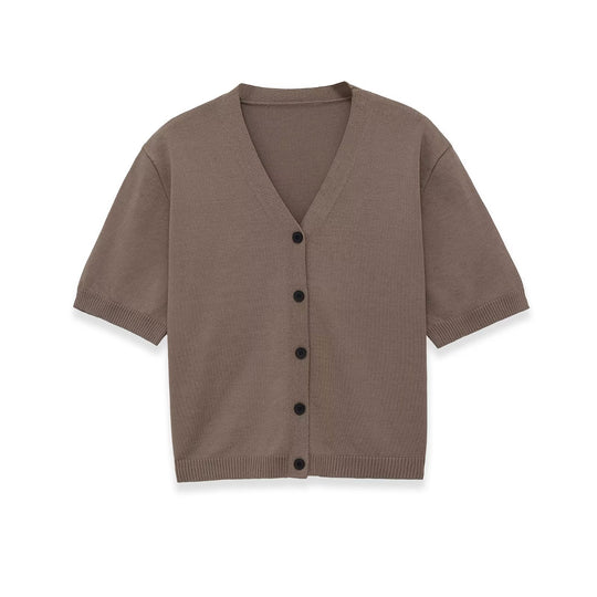 Damen Strickjacke mit V-Ausschnitt und kurzen Ärmeln EB