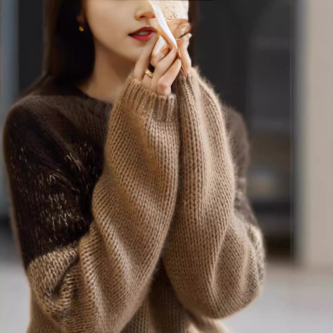 Damen Grobstrickpullover mit sanften Farbverlauf und hohem Kragen EB