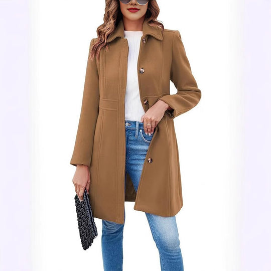 Damen klassischer Wollmantel mit modischem Schnitt und funktionalen Details EB