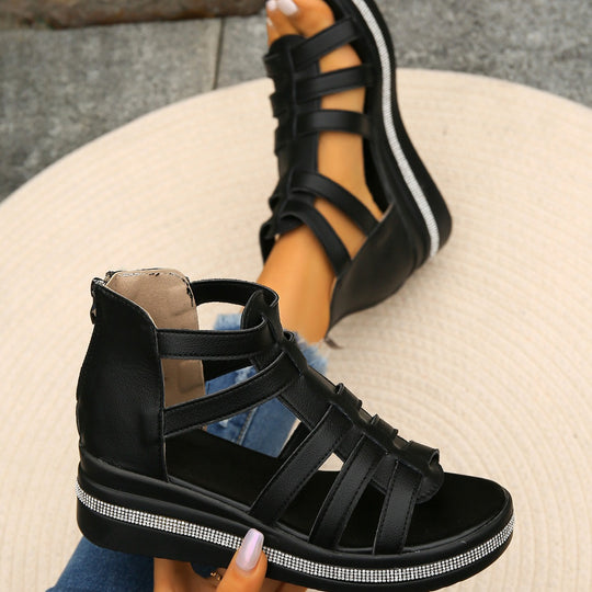 Damen Wedge-Sandaletten mit atmungsaktivem Obermaterial und eleganten Riemendetails EB
