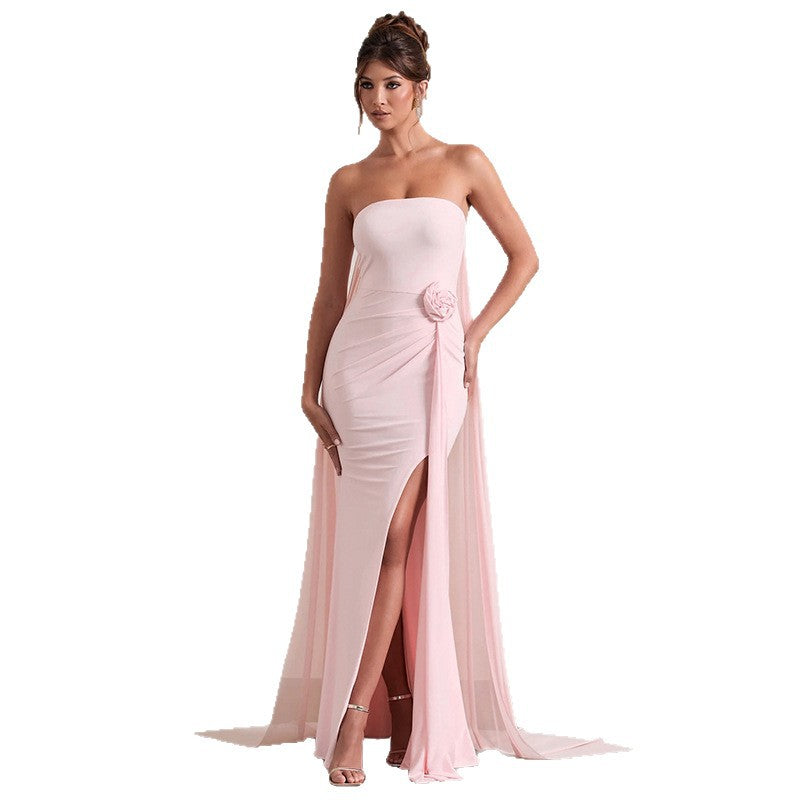 Damen Strapless Abendkleid mit schicker Drapierung und verführerischem Schlitz EB