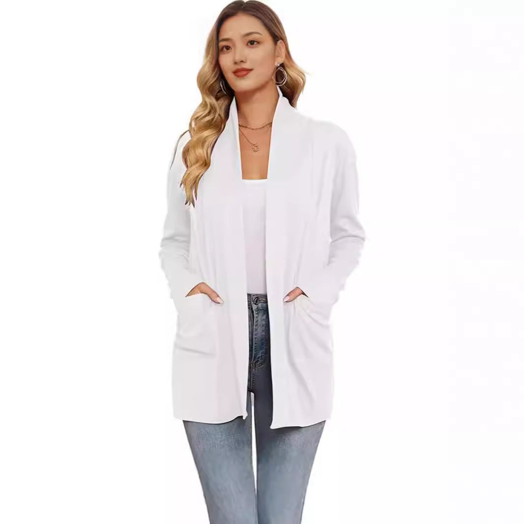 Damen lässiger Longcardigan mit Taschen EB