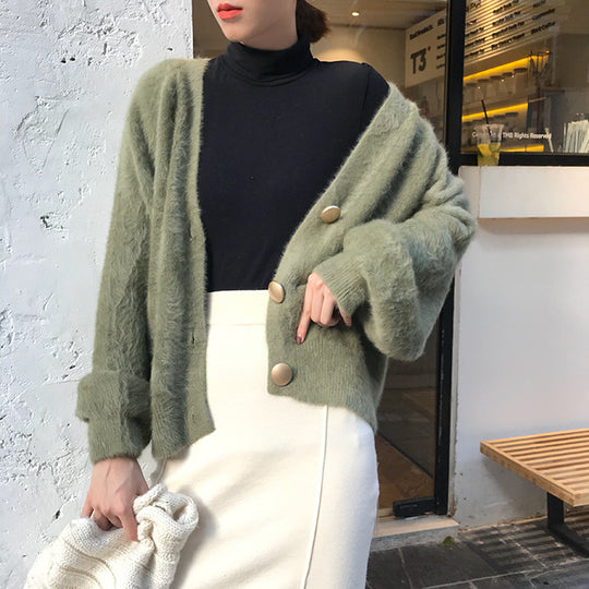 Damen Kuschelige Strickjacke mit Knopfdetails und weit geschnittenem Design EB