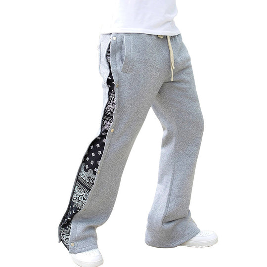 Herren Weite Sweatpants mit seitlicher Druckknopf‑Öffnung & Bandana‑Einsatz EB