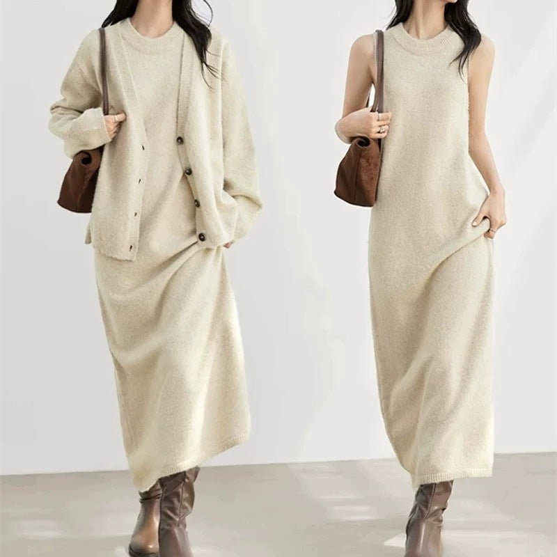 Damen Strickjacke mit knopfen und bequemen langen Ärmeln EB