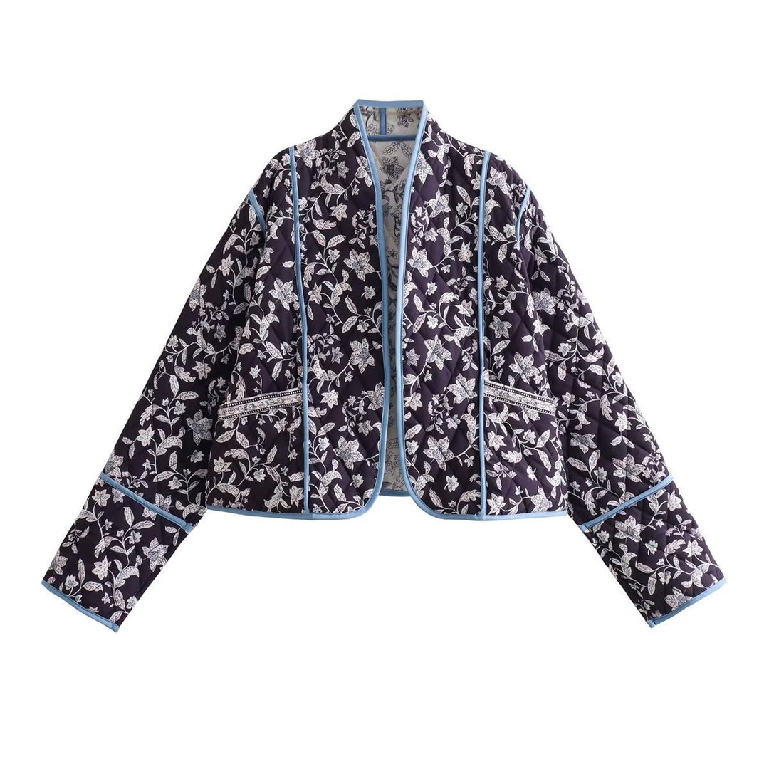 Damen Steppjacke mit floralem Muster und kontrastierenden Akzenten EB