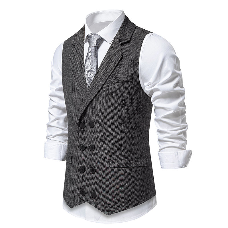 Herren elegante Herringbone-Weste mit doppelter Knopfleiste EB