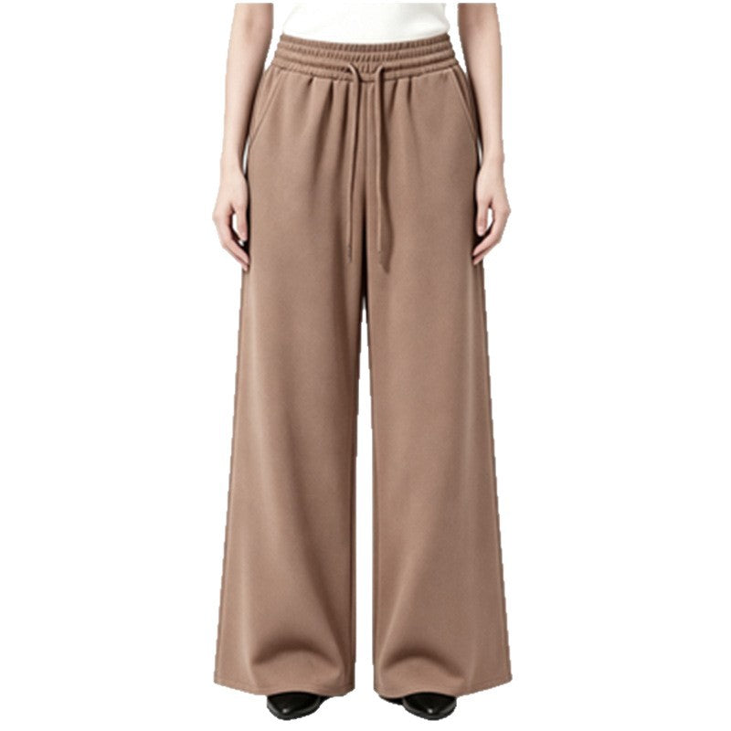 Damen nan weite High-Waist Loungehose mit elastischem Bund, Kordelzug und fließendem Jersey EB