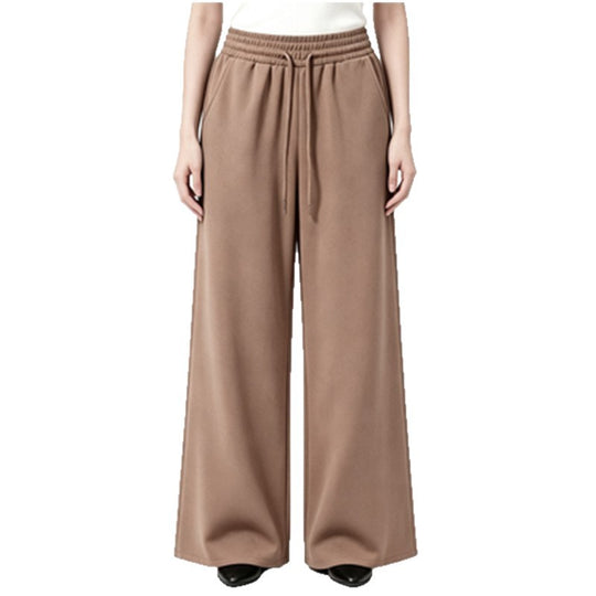 Damen nan weite High-Waist Loungehose mit elastischem Bund, Kordelzug und fließendem Jersey EB