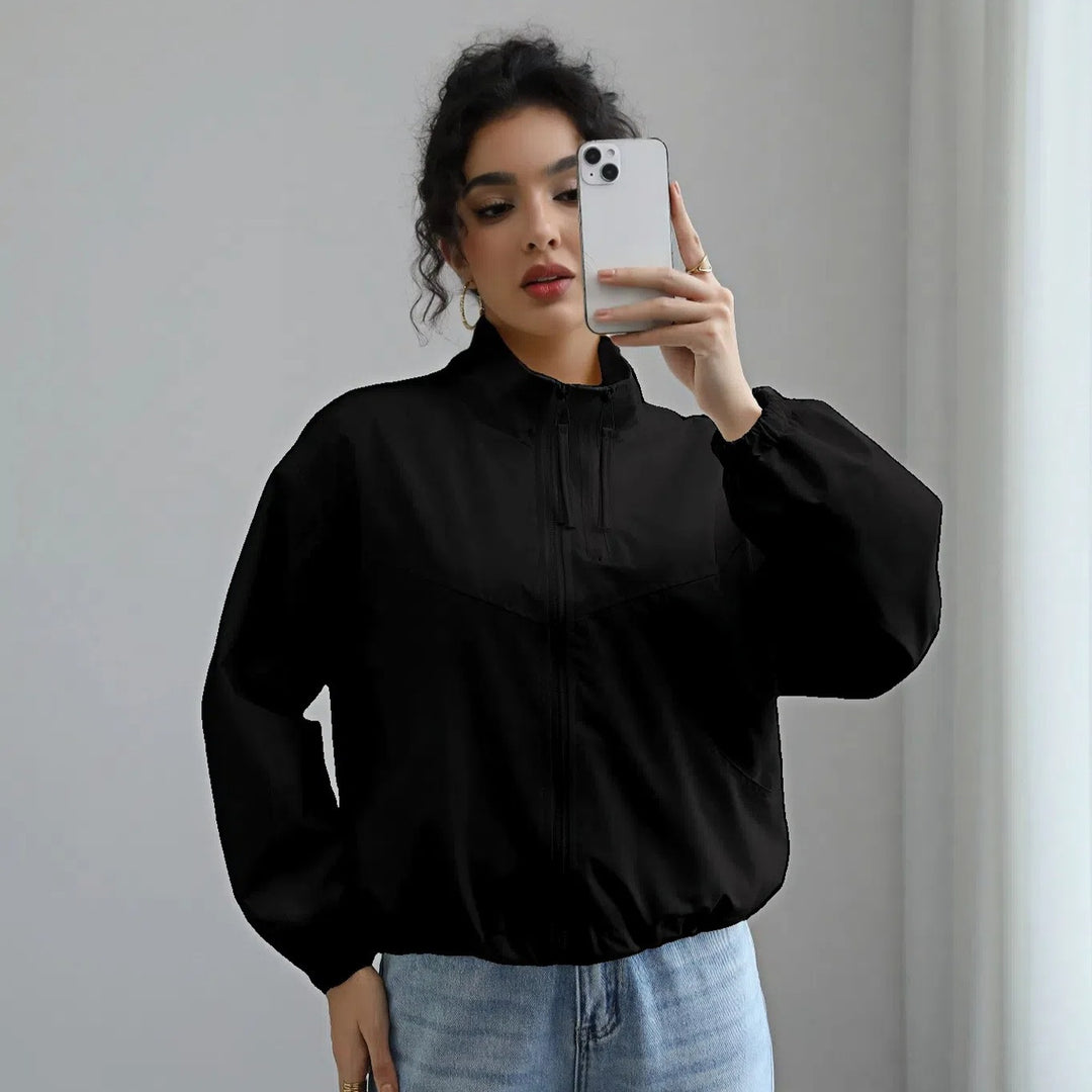 Damen modische Übergangsjacke mit hohem Kragen und elastischem Bund EB