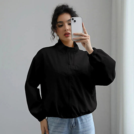 Damen modische Übergangsjacke mit hohem Kragen und elastischem Bund EB
