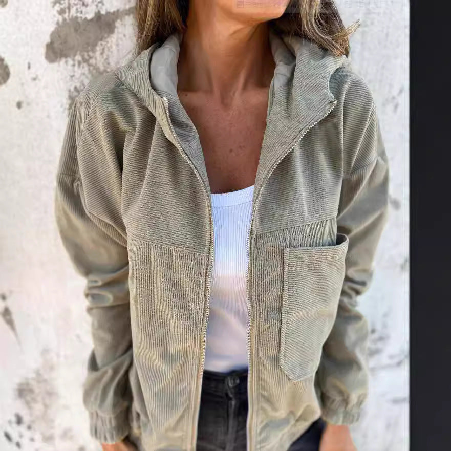 Damen leicht taillierte Cordjacke mit praktischen Taschen EB