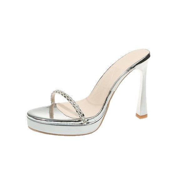 Damen transparente High Heel Sandalen mit glitzerndem Riemen EB
