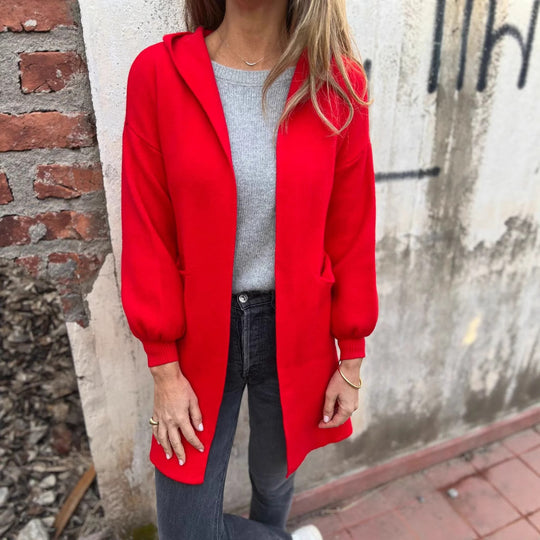 Damen Langärmlige Strickjacke mit Kapuze EB