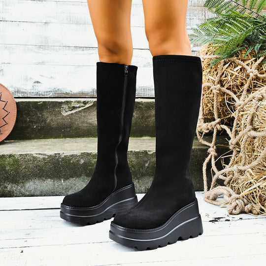 Damen Modische Overknee-Stiefel mit Plateausohle EB