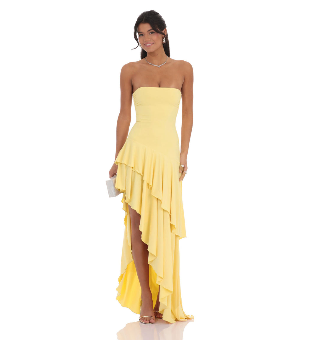 Damen Asymmetrisches Maxikleid mit fließendem Volant EB