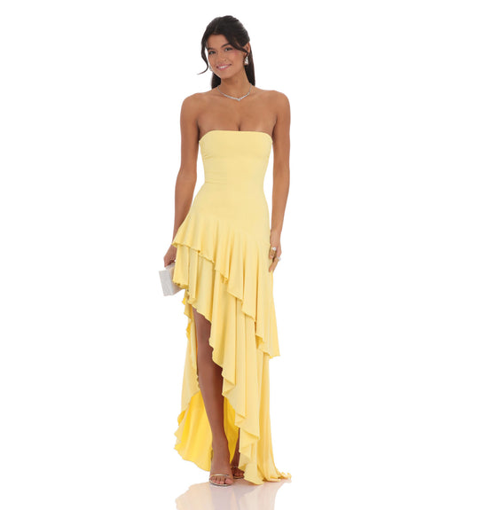 Damen Asymmetrisches Maxikleid mit fließendem Volant EB