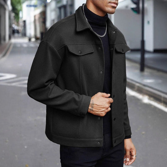 Herren nan Wolloptik-Overshirt Jacke im Shacket-Stil mit Brustklappen und Druckknopfleiste EB