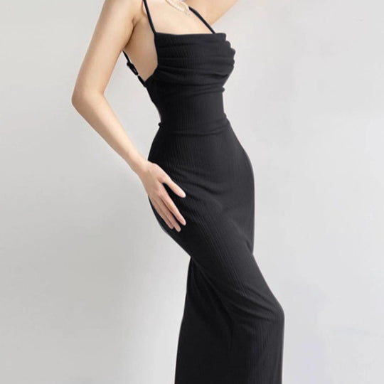 Damen Elegantes Maxikleid mit herausragendem Drapierungsdesign und schickem Spaghetti-Träger EB